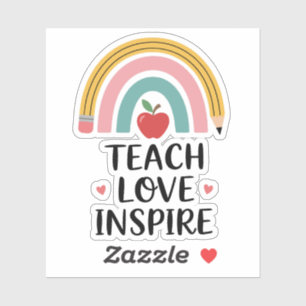 Teacher Vibrant Pencil Rainbow with Red Apple Sticker