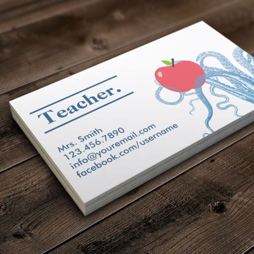Customizable Stylish Octopus &amp; Apple Teacher Business Card