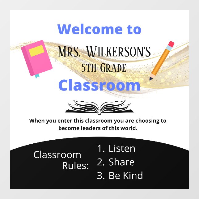 Teacher Welcome | Personalized Rules & Leadership Wall Decal (Front)