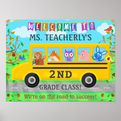 Teacher Welcome Sign for Classroom Cute Animal Bus