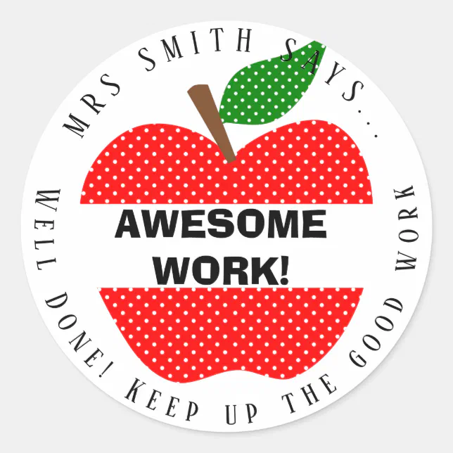 Done Red Sticker teacher well done red polka dot apple classic round sticker | Zazzle