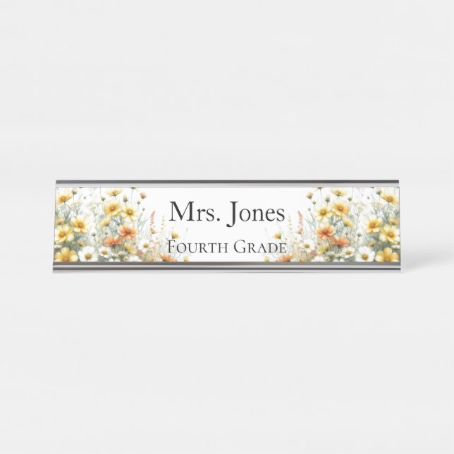 Teacher Wild Flower Personalized  Desk Name Plate (Front)