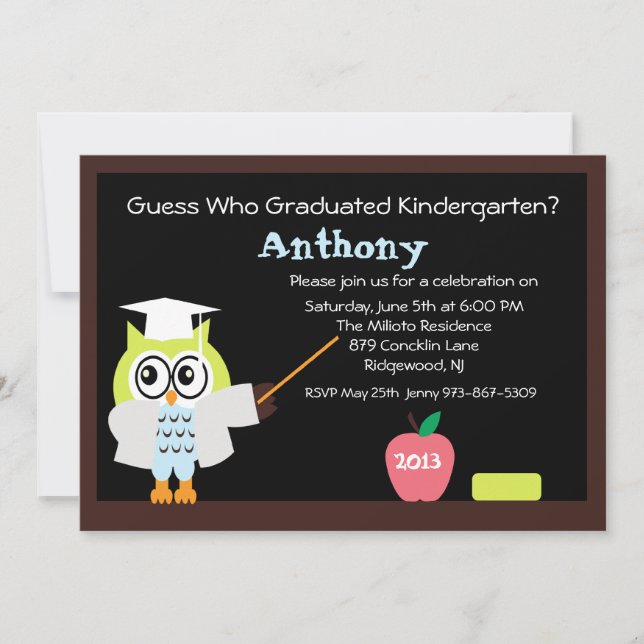 Teacher Wise Owl Kids Graduation Invitation (Front)