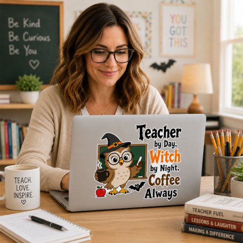 Teacher Witch Halloween Coffee Sticker Gift