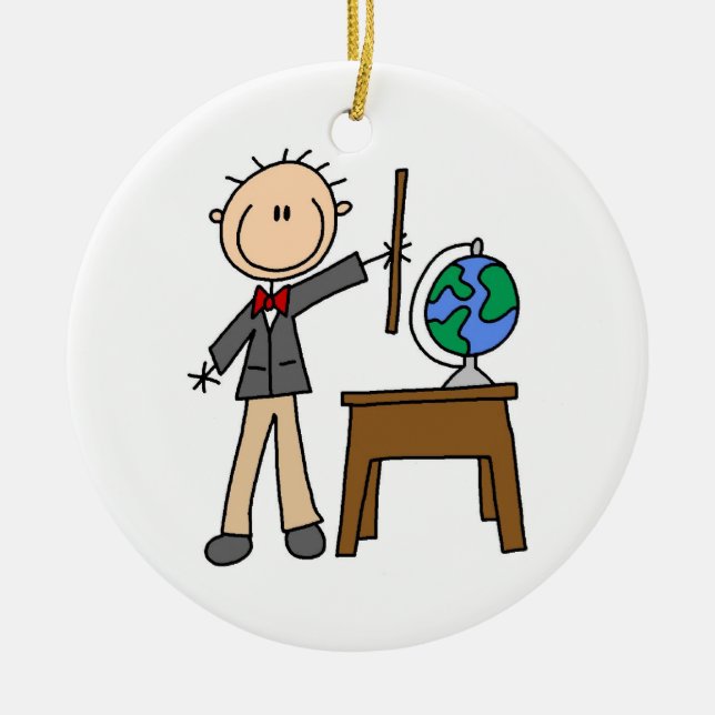 Teacher With Globe Ceramic Ornament (Front)