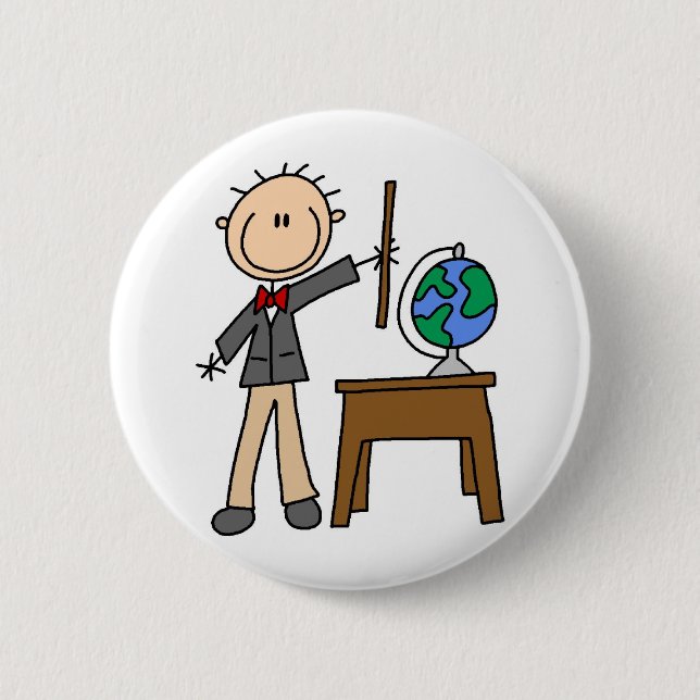 Teacher With Globe Pinback Button (Front)