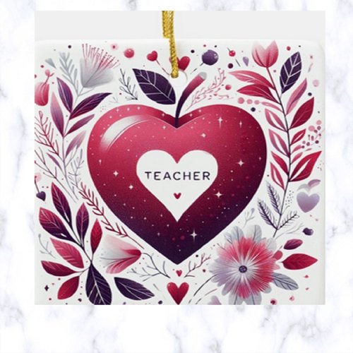 Teacher With Heart Ceramic Ornament