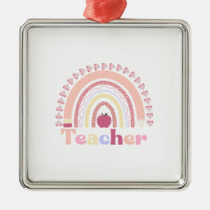 Teacher With Rainbow Metal Ornament