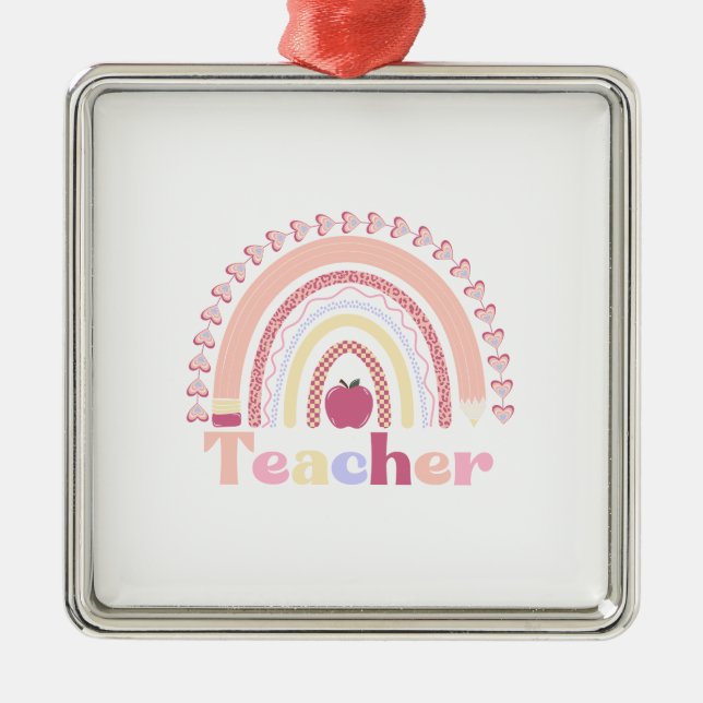 Teacher With Rainbow Metal Ornament (Front)