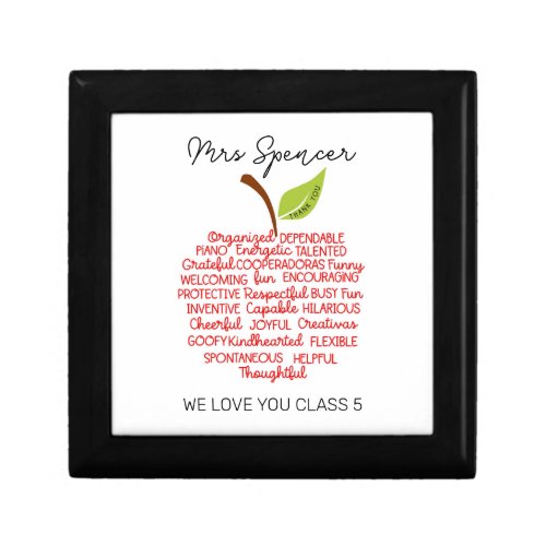 Teacher word art apple Thank you gift trinket Gift Box