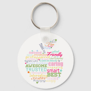 Teacher Word Art Keychain, Apple Pastel Colours  Keychain