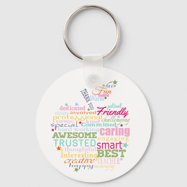 Teacher Word Art Keychain, Apple Pastel Colours  Keychain (Front)