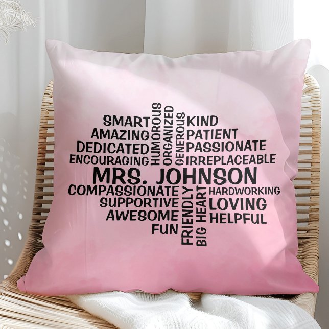 Teacher Word Cloud Pink Ombre Throw Pillow (Creator Uploaded)