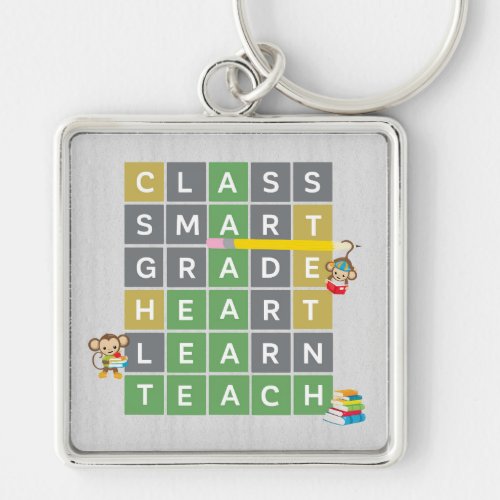 Teacher Word Puzzle Game Reading Monkeys Square  Keychain