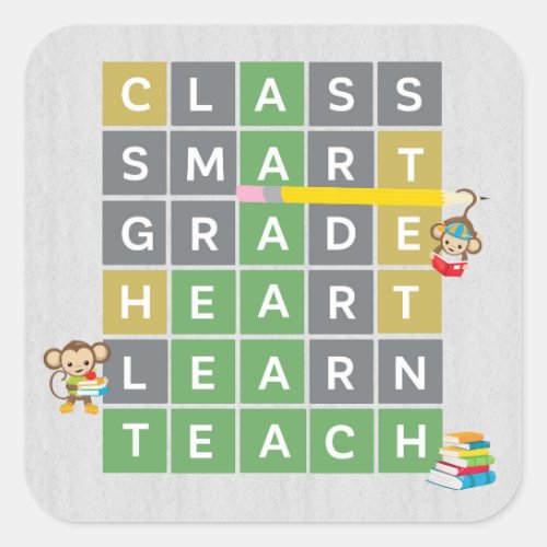 Teacher Word Puzzle Game Reading Monkeys  Square Sticker