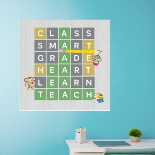 Teacher Word Puzzle Game Reading Monkeys  Wall Decal