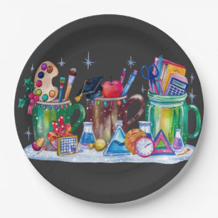 Teacher Xmas Cup Merry Teacher Paper Plates