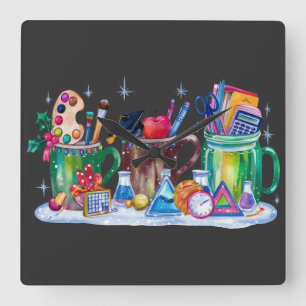 Teacher Xmas Cup Merry Teacher Square Wall Clock