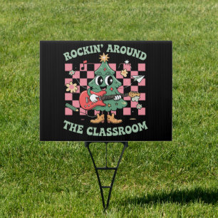 Teacher Xmas Rockin' Around The Classroom Groovy Sign