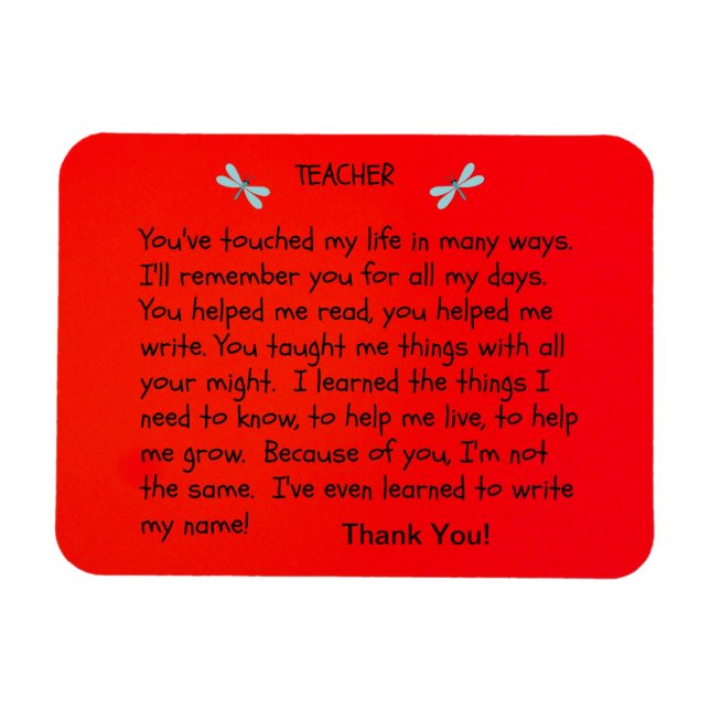 Teacher, you've touched my life... magnet (Horizontal)