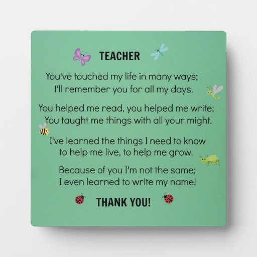 Teacher, you've touched my life... plaque | Zazzle