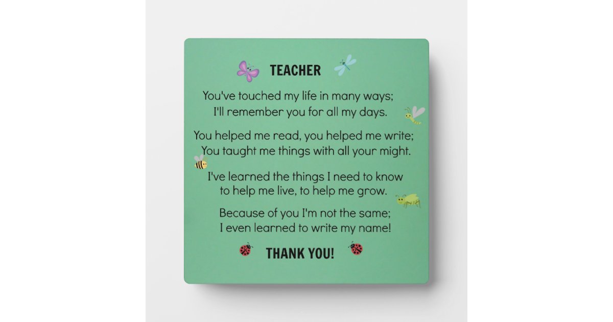 Teacher, you've touched my life... plaque | Zazzle.com