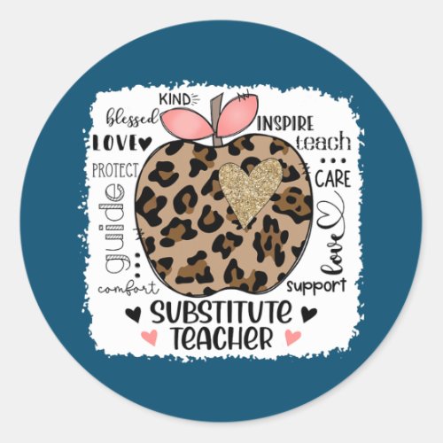 teacherlife Leopard Apple Teacher Substitute Classic Round Sticker