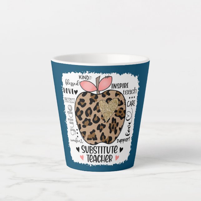 teacherlife Leopard Apple Teacher Substitute Latte Mug (Front)