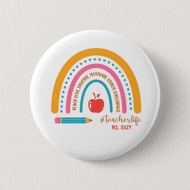 #Teacherlife Rainbow Personalized Teacher's Name Button (Front)