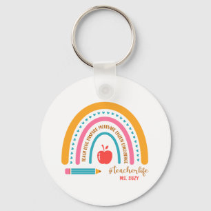 #Teacherlife Rainbow Personalized Teacher's Name Keychain
