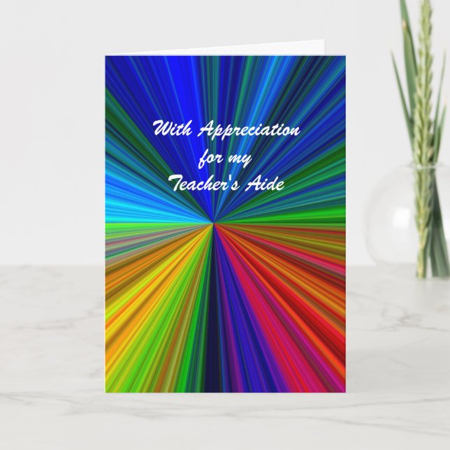 Teacher's Aide Thank You, Vivid Rainbow Starburst Thank You Card (Front)