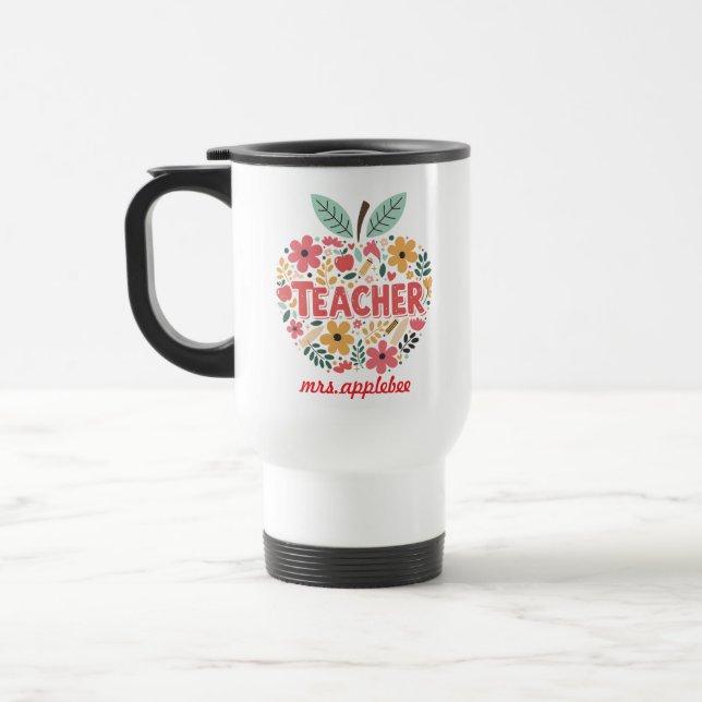 Teacher's Apple & Book – Classic Educator Travel Mug (Left)