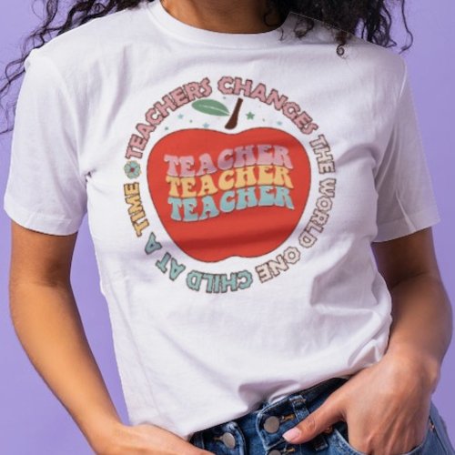Teachers Apple Change The World One Kid At Time  T_Shirt