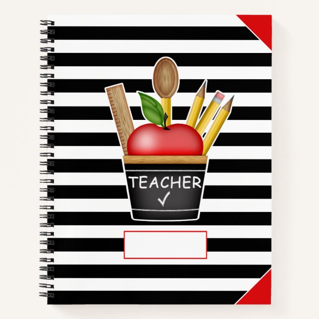 Teacher's Apple Cupcake Stripes Large Notebook (Front)