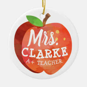Teacher's Apple Custom Name Ceramic Ornament