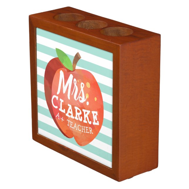 Teacher's Apple | Custom Name Desk Organizer (Angled)