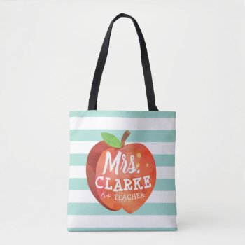 Teacher's Apple | Custom Name Tote Bag by colorjungle at Zazzle