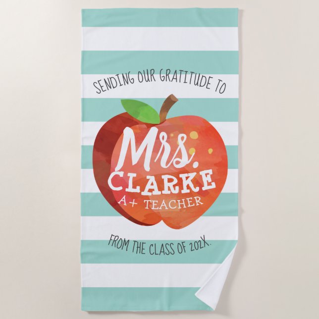 Teacher's Apple | Customized Name Thank You Beach Towel (Front)