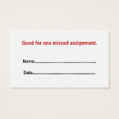 Teacher's Apple Homework Excuse Cards (Back)