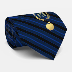 Teacher's Apple Monogram Deep Blue Striped Neck Tie