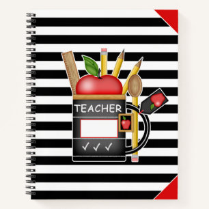 Teacher's Apple Mug Stripes Large Notebook