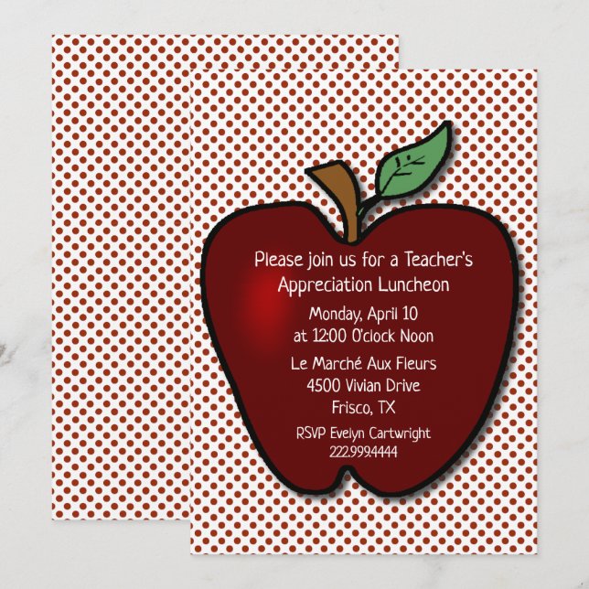 Teachers Apple on Polka Dots Luncheon  Invitation (Front/Back)