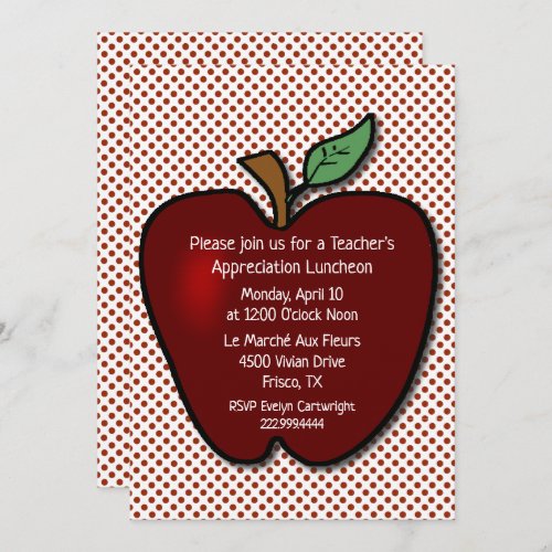 Teachers Apple on Polka Dots Luncheon  Invitation