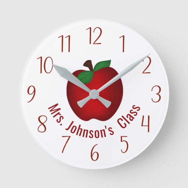 Teachers Apple Personalized Round Clock (Front)