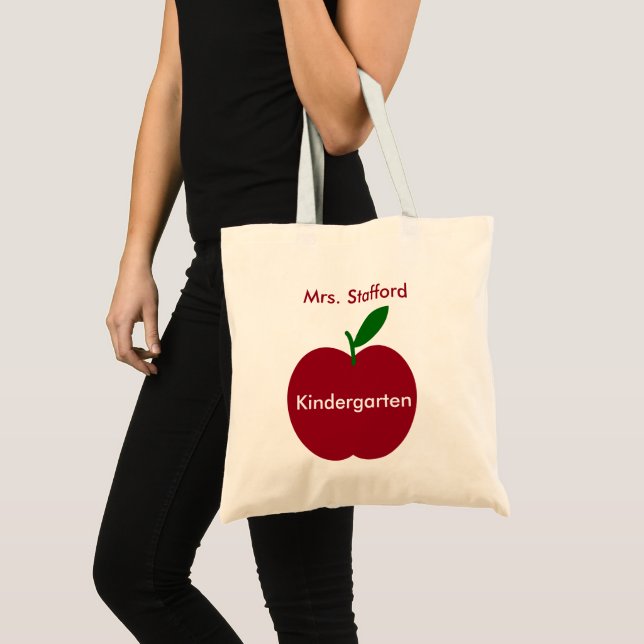 Teacher's Apple Red and Green Personalized Tote Bag (Front (Product))