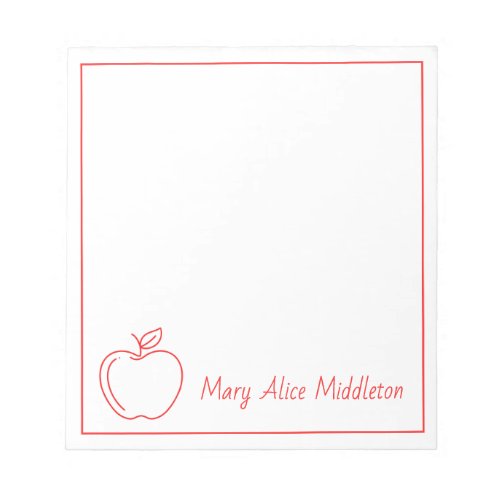 Teachers Apple Red and White Personalized Notepad