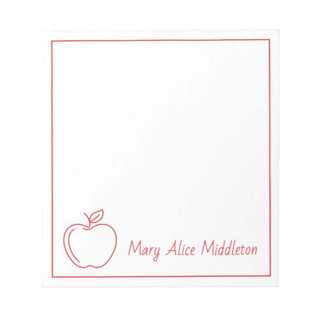 Teacher's Apple Red and White Personalized Notepad (Front)