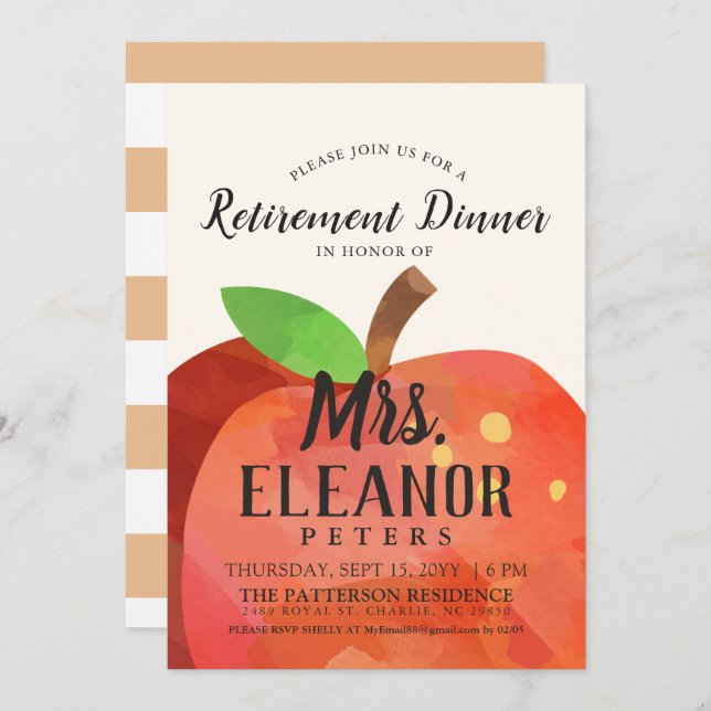 Teacher's Apple Retirement Dinner Invite (Front/Back)