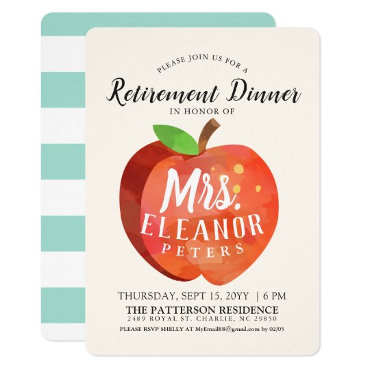 Teacher's Apple Retirement Dinner Mint Invitation