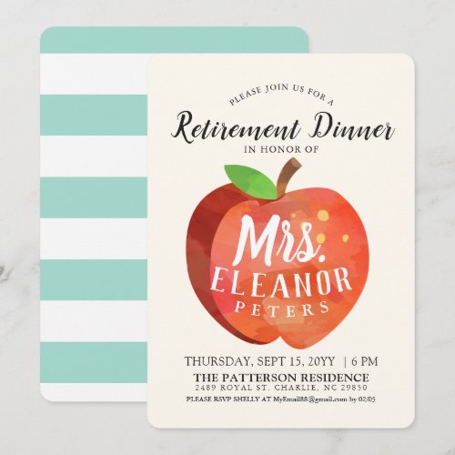 Teacher's Apple Retirement Dinner Mint Invitation